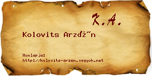 Kolovits Arzén névjegykártya